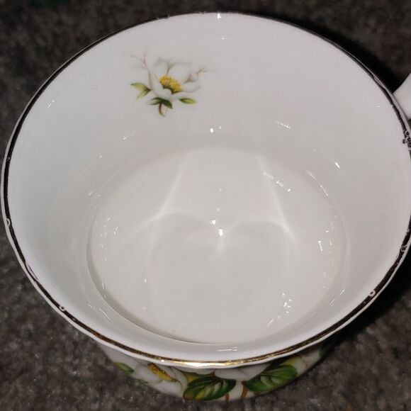 VINTAGE Royal Dover Bone China Teacup & Saucer Dogwoods w Gold Trim England - Picture 8 of 9